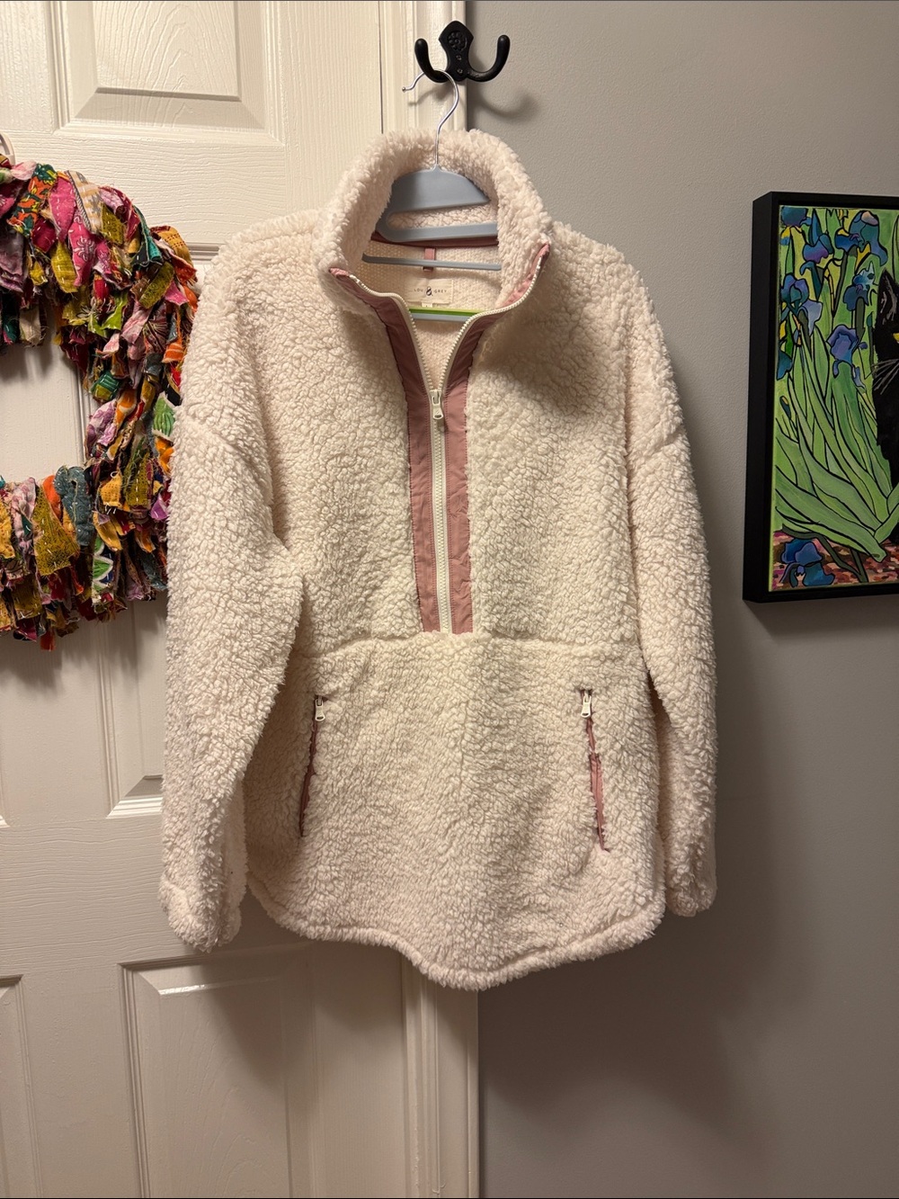Lou & Grey Cream Sherpa Jacket with Pink Trim - Picture 2 of 5